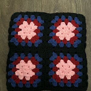 Crochet Square Beanie in Black, Pink, and Blue